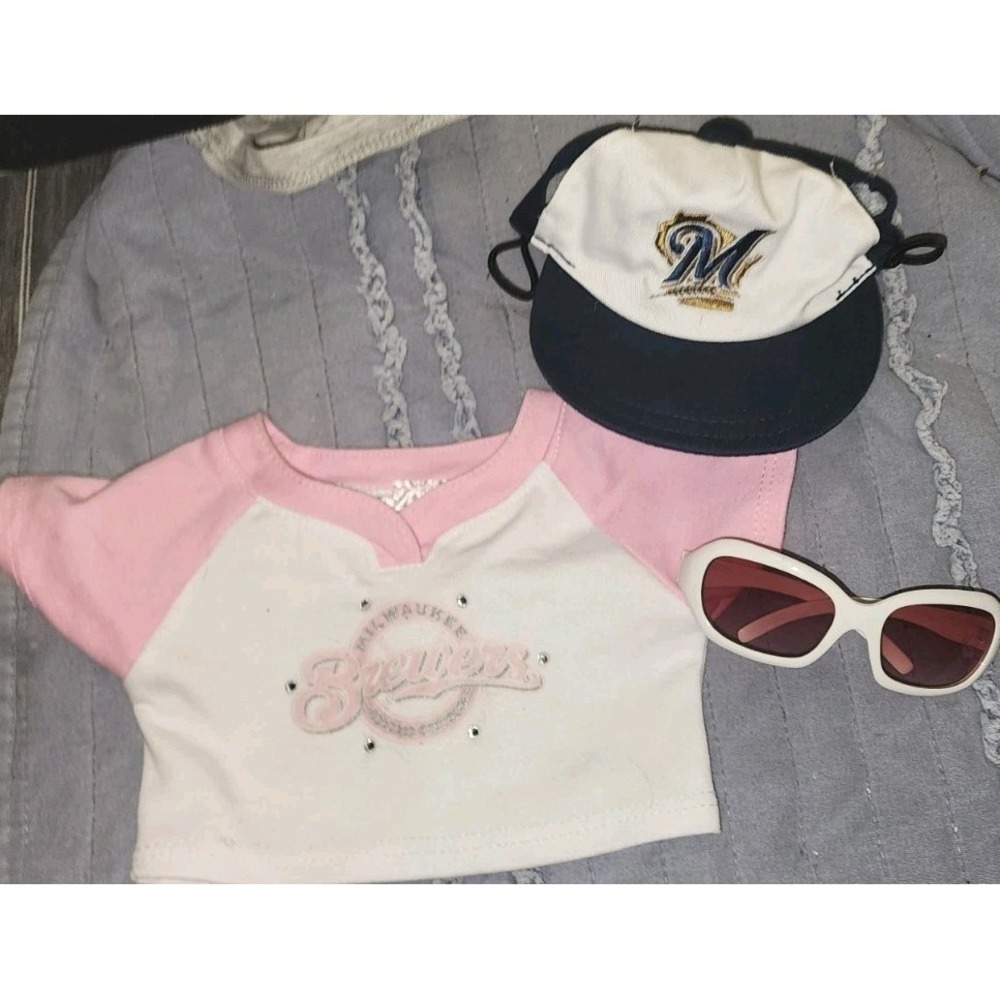 Milwaukee Brewers Build A Bear BAB  Hat T Shirt Pink Bling Sunglasses Outfit